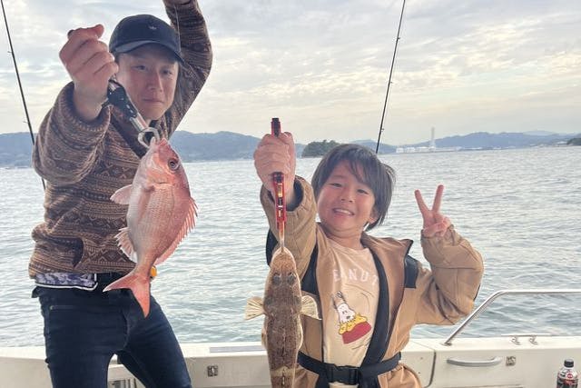 【山口・周防大島・船釣り】1組貸し切り、手ぶらでOK・鯛狙いの釣り体験！豪華ディナーとセット