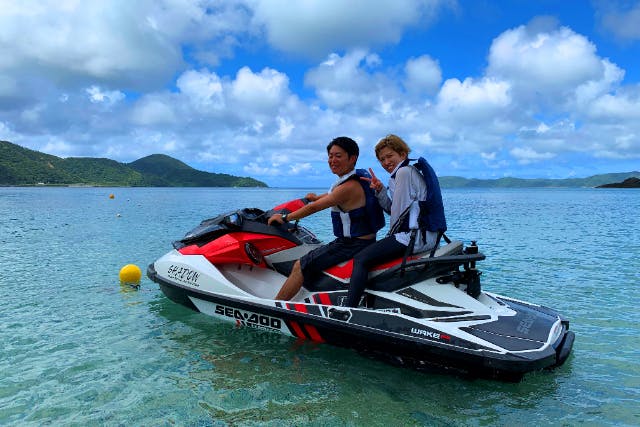 【奄美大島・水上バイク（シュノーケリング付き）】南の海でジェットスキーツーリング体験！当日予約可能！ドローン空撮・撮影する写真の無料プレゼントあり（90分）